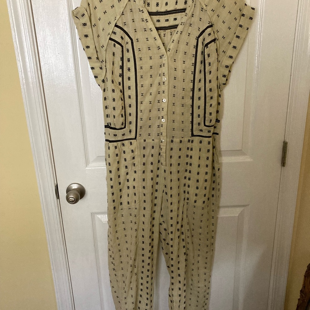 Free People Linen Jumpsuit with Embroidery